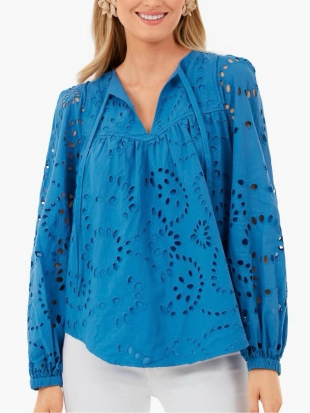 Tuckernuck Cotton Grecian Blue Eyelet Kenway Blouse XXL